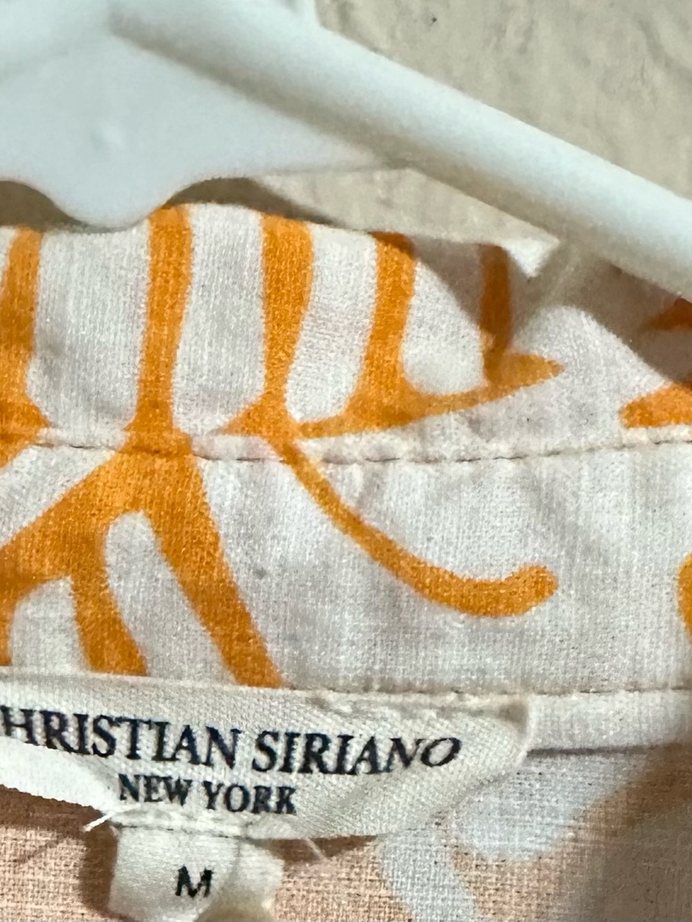 Christian Siriano New York Linen Blend Orange and White Tie-Front Button Shirt - Picture 7 of 8
